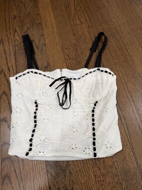 White Eyelet Lace Bustier Camisole with Black Trim